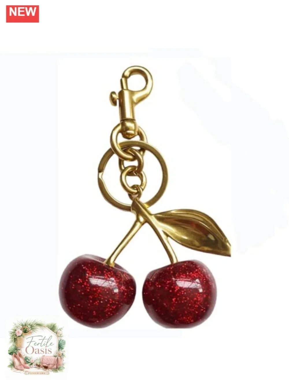 Vintage Cherry Bag Charm Women Handbag Keychain Glitter Resin Gold Alloy Purse